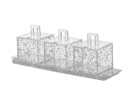 Tray with 3 Separate dishes Lucite Silver Flakes