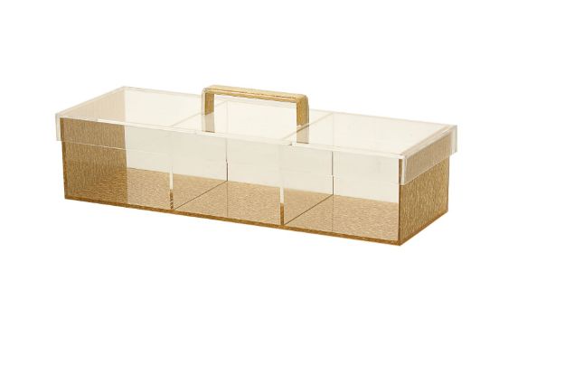 Sectional 3 dishes Lucite Gold box with lid — alternate view | Judaica Square Lakewood