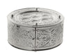 Silver-tone round three tier Seder plate with ornate floral side doors closed