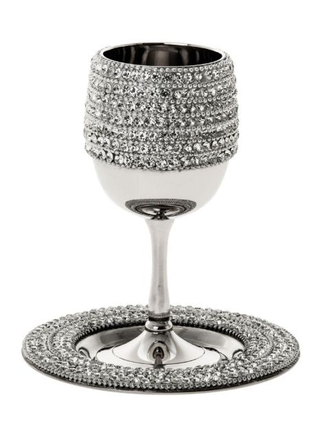 Kiddush Cup with tray Stainless Steel — alternate view | Judaica Square Lakewood