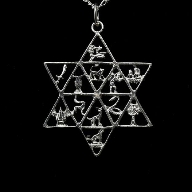 Twelve Tribes Star of David Pendant — alternate view | Judaica Square Lakewood