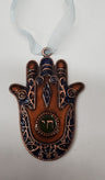 Enamel hamsa charm in several colours with a copper chai fitted at its centre