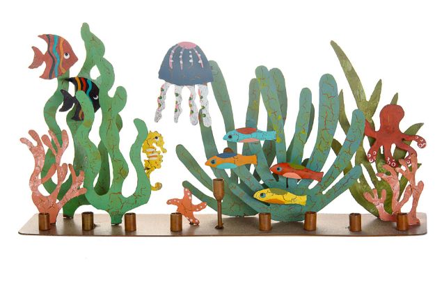 Metal Menorah The Aquarium — alternate view | Judaica Square Lakewood