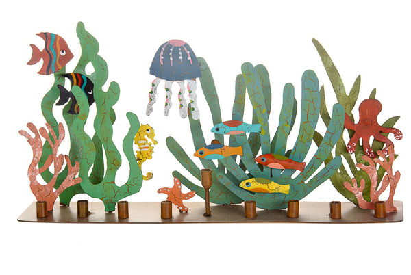 Metal Menorah The Aquarium | Judaica Square Lakewood