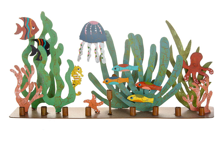 Metal Menorah The Aquarium | Judaica Square Lakewood