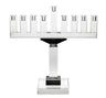 Clear crystal menorah with black accent sections contrasting against the stem
