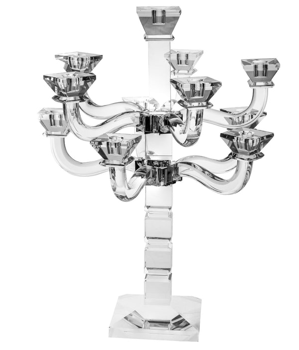 20-inch clear crystal 11-arm candelabra with square candle cups