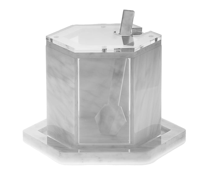 Honey dish Lucite Marble with spoon Tray | Judaica Square Lakewood