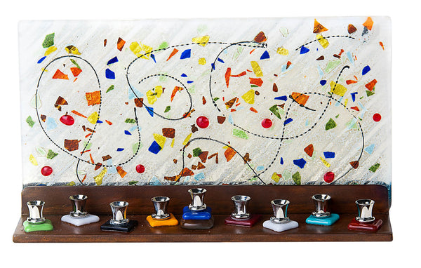 Glass Multicolor Wall Menorah | Judaica Square Lakewood
