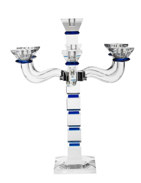 Candelabra Crystal with Blue , 6 arms — alternate view | Judaica Square Lakewood