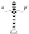 Crystal candelabra with five curved arms and black accents on the central column