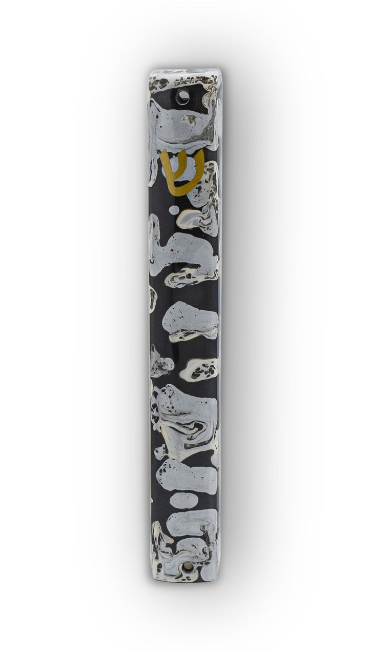 Mezuzah Case — Silver Mist Enamel with Gold Shin