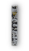 Mezuzah case in soft silver mist enamel with a gold shin set on the face