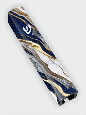 Blue and white agate mezuzah case with natural banding running through the stone
