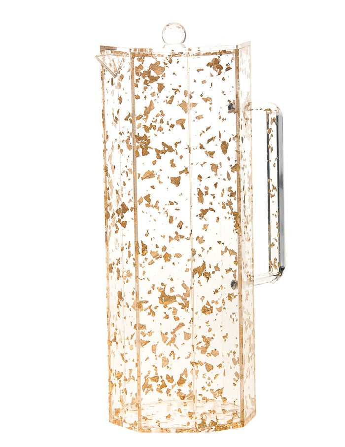 Pitcher Lucite Gold Flakes Hexagon | Judaica Square Lakewood