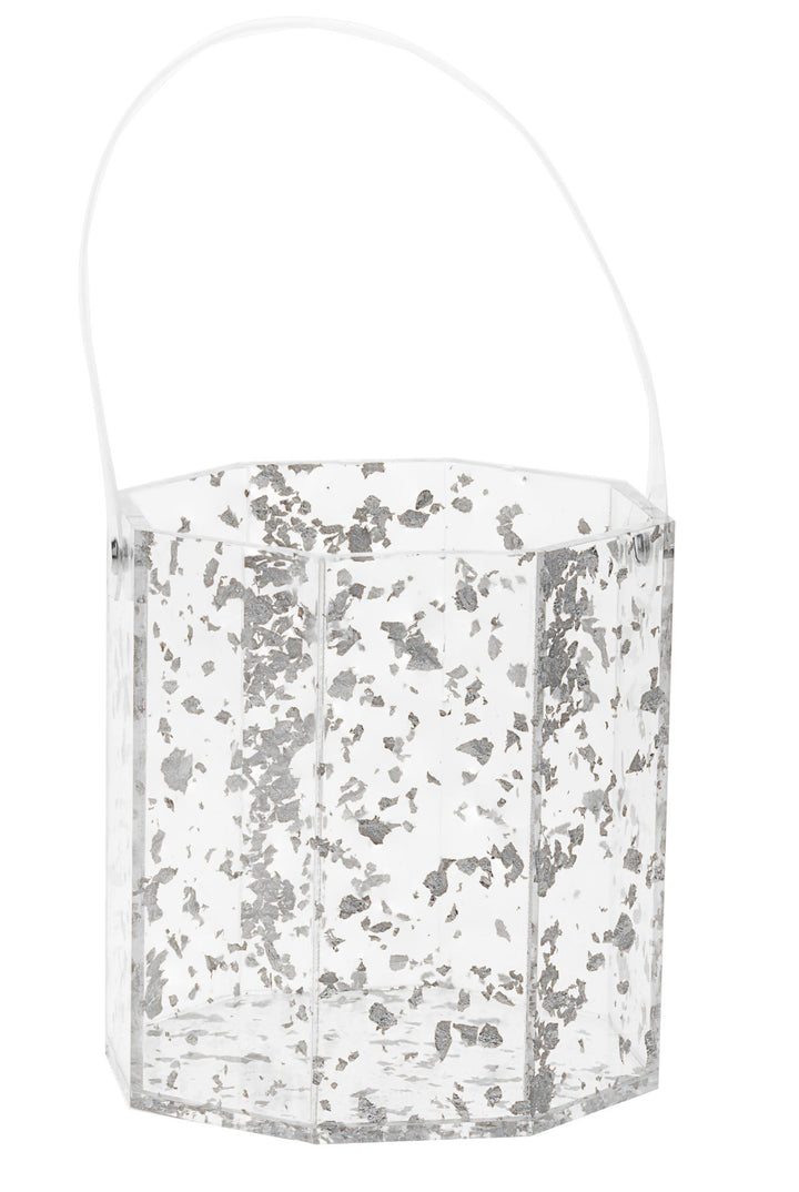 Lucite Ice Bucket — Clear with Silver Flake Finish