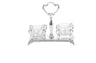 Silver plated stand with center loop handle holding two cut crystal bowls with spoons