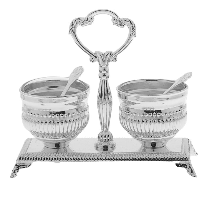Salt and Pepper Set with Handle — Crystal and Silver Plated