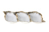 White porcelain three-section leaf tray with dimpled texture and gold-edged rims