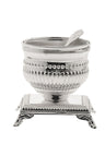 Small silver plated salt bowl with a matching miniature serving spoon