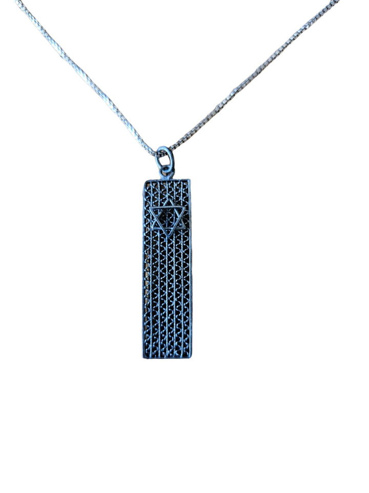 Handcrafted Oxidized Filigree Mesh Mezuzah with Star of David