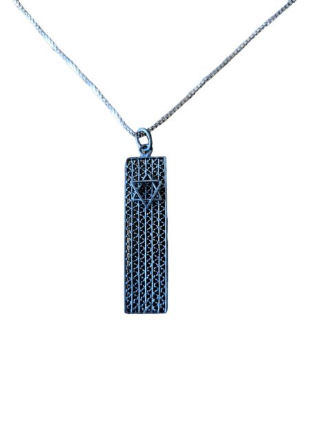 Handcrafted Oxidized Filigree Mesh Mezuzah with Star of David — alternate view | Judaica Square Lakewood