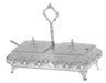 Silver plated two section serving dish with glass liners, a cover and a serving spoon