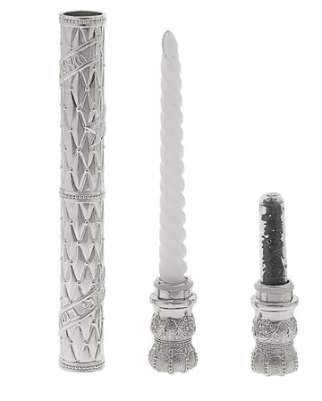 Silver plated havdalah candle holder joined to a besamim spice box in one piece