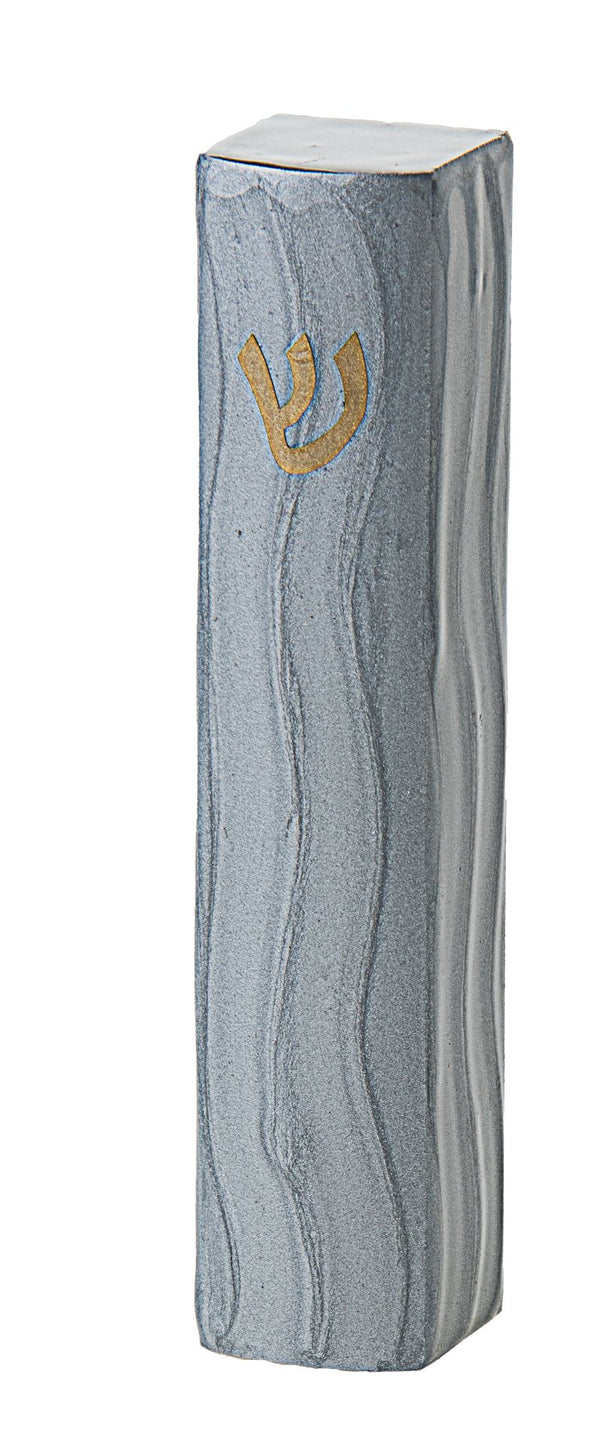 Mezuzah Silver Enamel with Gold Shin | Judaica Square Lakewood