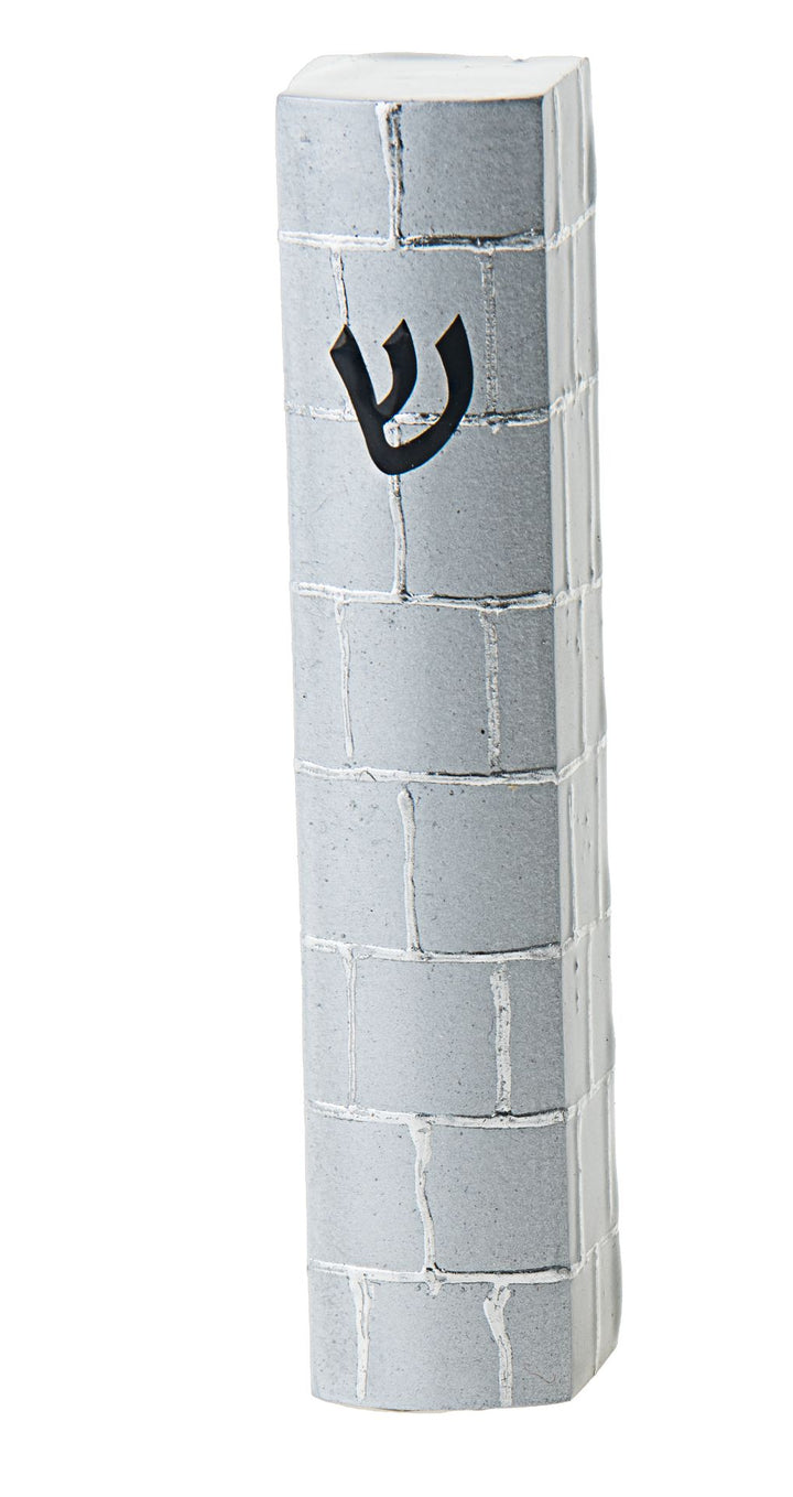 Brick-Pattern Mezuzah Case — Silver Tone, 4 Inch