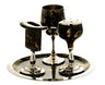 Brown and gold enamel havdalah set with spice box, cup and candleholder on a round tray