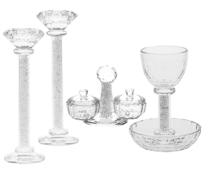 Crystal Candle stick, Kiddush Cup and Salt & Pepper set | Judaica Square Lakewood