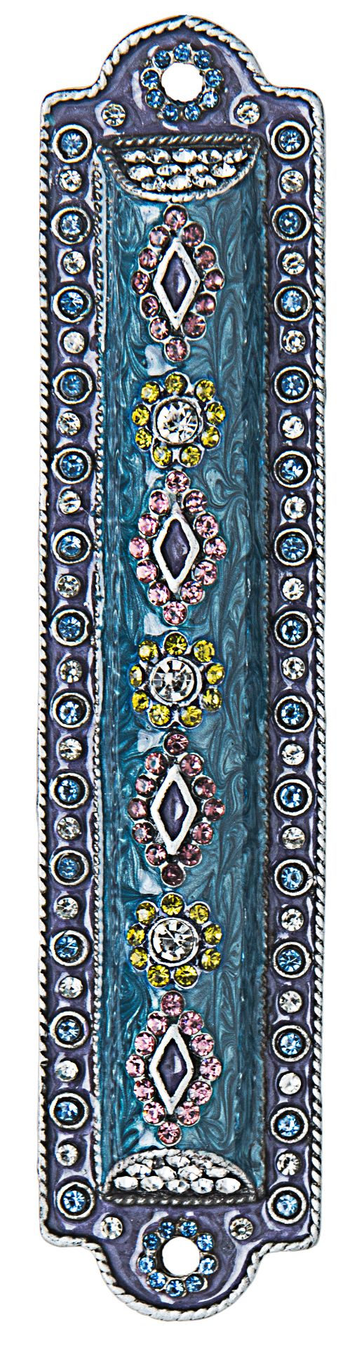 Mezuzah case set with rows of multicolored stones along its full length