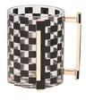 Black and clear lucite washing cup with a molded handle on each side