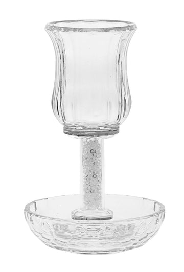 Fluted crystal Kiddush cup on a crushed-stone stem set in a small round crystal tray
