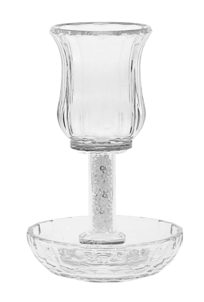 Fluted crystal Kiddush cup on a crushed-stone stem set in a small round crystal tray
