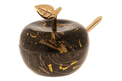 #479-BG Honey Dish Enamel Brown and Gold with spoon