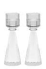 Medium clear crystal candlestick with a plain tapering stem on a square cut base