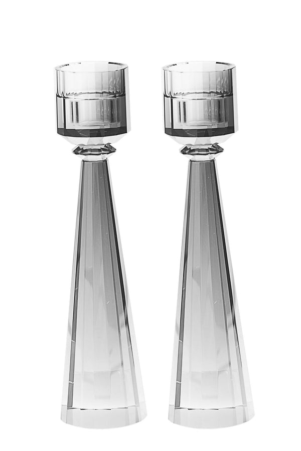Grey crystal Shabbat candlestick with a faceted stem and square cut base