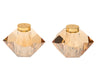 Clear crystal salt and pepper pair with warm gold tone accents and short bodies