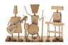 Gold-toned metal menorah with drummer, keyboard player and guitarist figures across the base