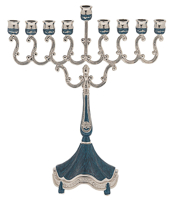 Silver Plated Chanukah Menorah with Blue Accents