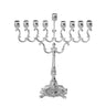 Silver plated branched Chanukah menorah with eight candle holders in a straight row