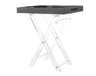 Black lucite console table surface supported by a clear open lucite stand