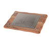 Rectangular wooden challah board with a decorative silver plated border around the edge