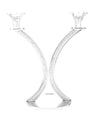 Two branch crystal candelabra with a column packed full of clear crushed stones