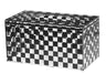 Black and clear lucite cover fitted over a rectangular tissue box