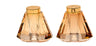 Crystal salt and pepper shakers with gold tone caps catching the light