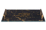 Black and gold lucite challah board with a cut handle at each end