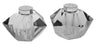 Two small clear crystal salt and pepper shakers with silver tone detail